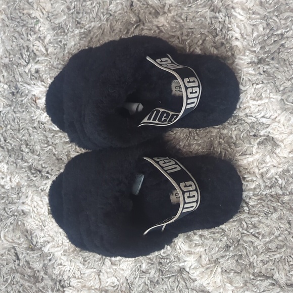 Ugg slippers 8 black fluffy fluff yeah slide sandal slipper - Picture 11 of 12